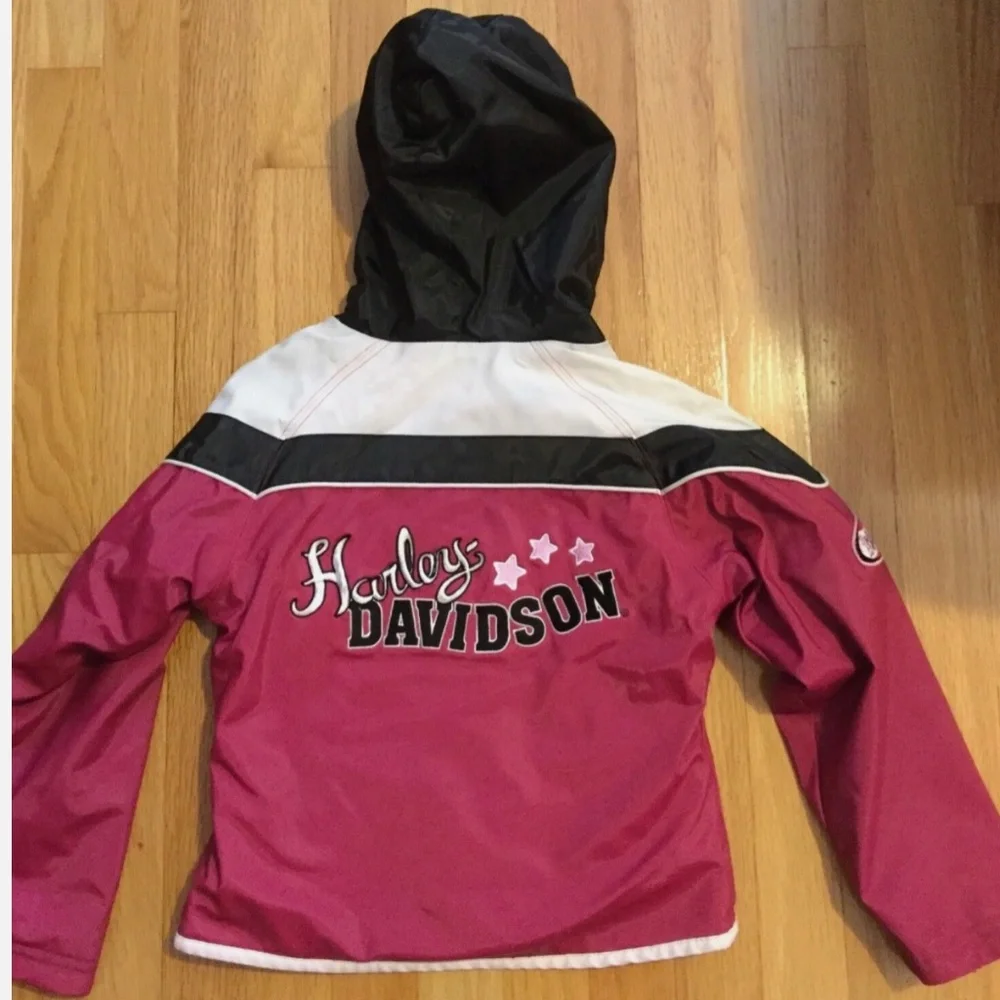 Harley Davidson Girl Pink Jacket Size 6 X Water Resistant Hooded Black fits 6x 7
